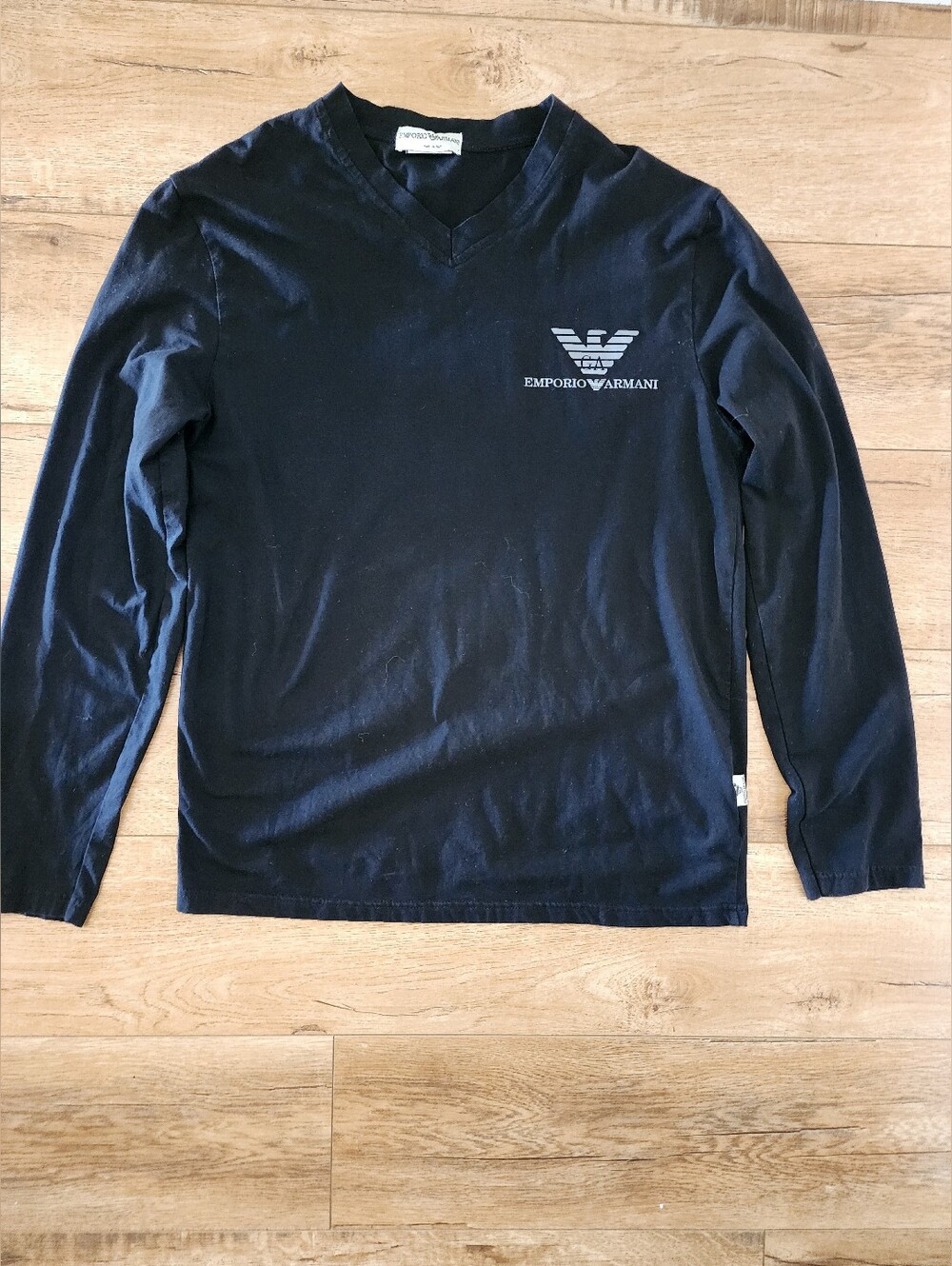 Emporio Armani ITALY MADE Black Cotton Long Sleeve Tee T Shirt Top Men's M Logo